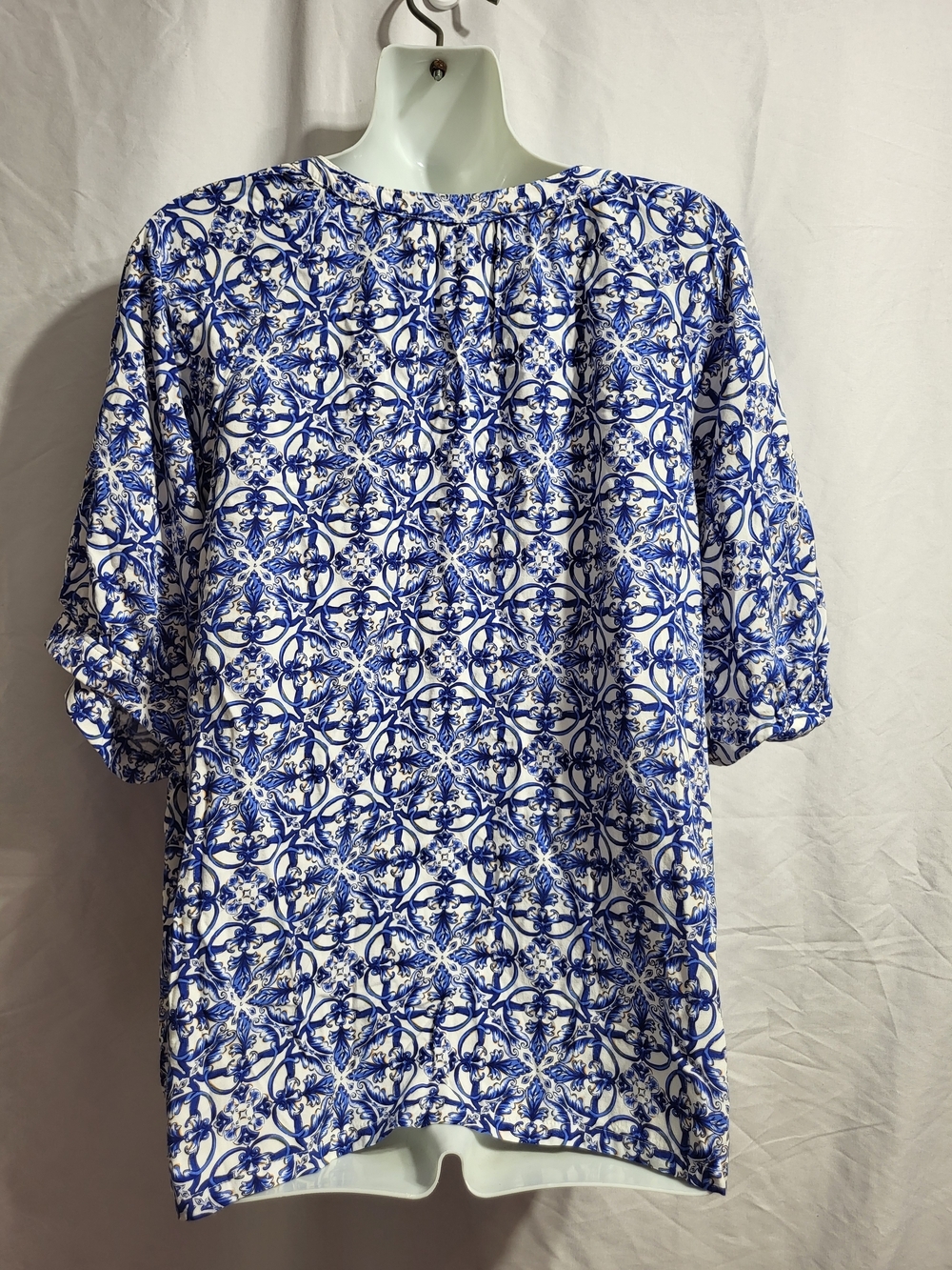 cleo Blue & White Printed V-Neck Tunic - Picture 3 of 6